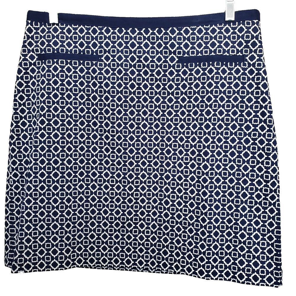TALBOTS Blue Geo Print Cotton Blend Lined A-Line Side-Zip Skirt Size 12 NWT